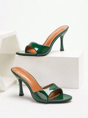 Green Elegant Glossy High Heel Slide Women's Sandals